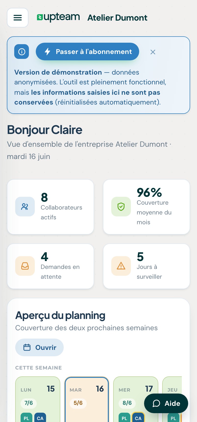 Tableau de bord sur mobile