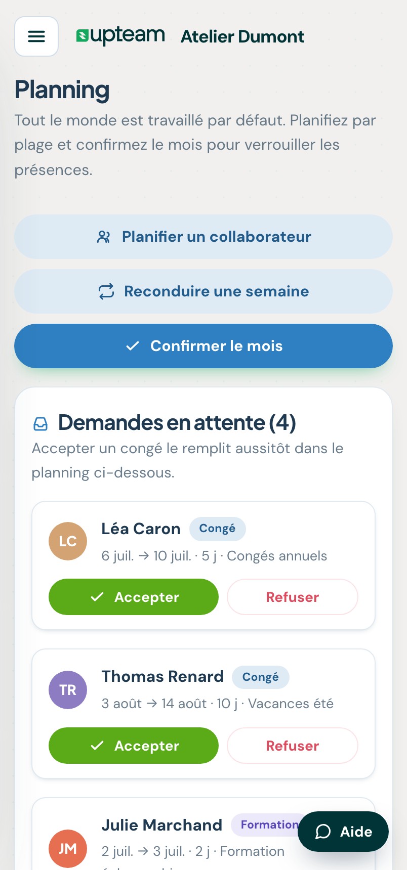 Planning sur mobile